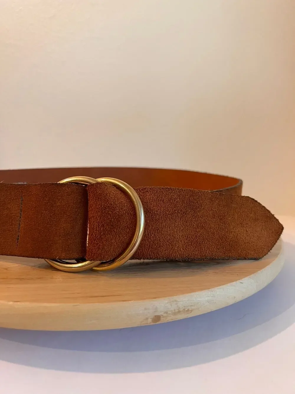 Tan Fife & Drum Paris Genuine Cowhide Leather Golden Round Wrap Belt Size Large